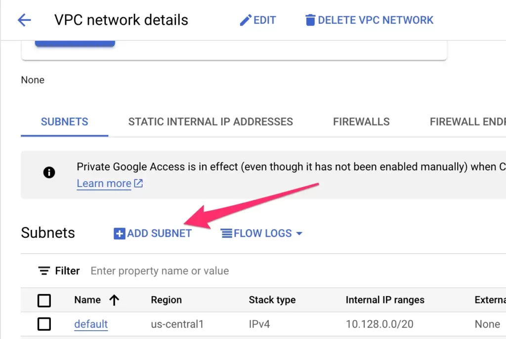 Create a new VPC subnet