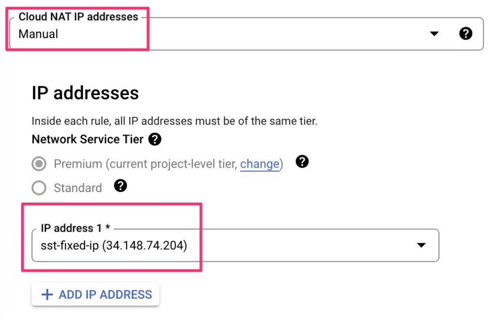 Choose the static IP address