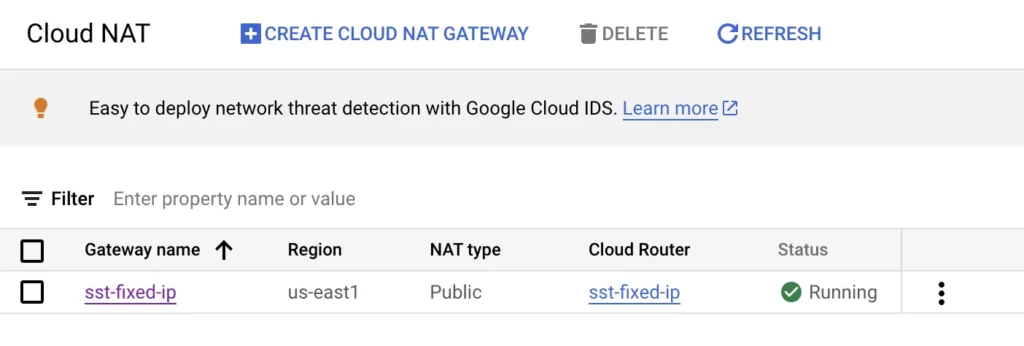 Cloud NAT list