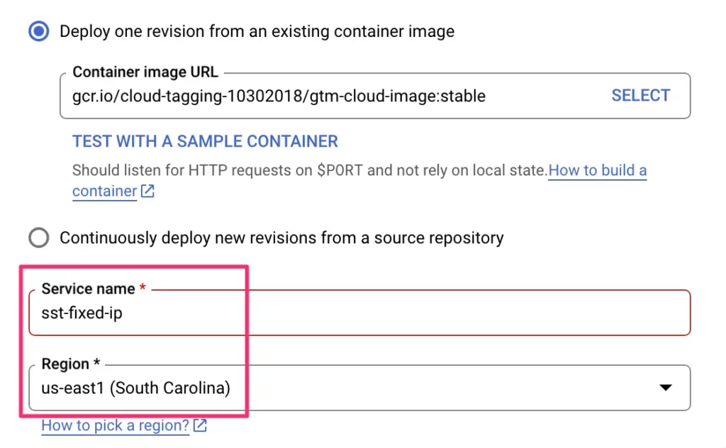 cloud run name and region