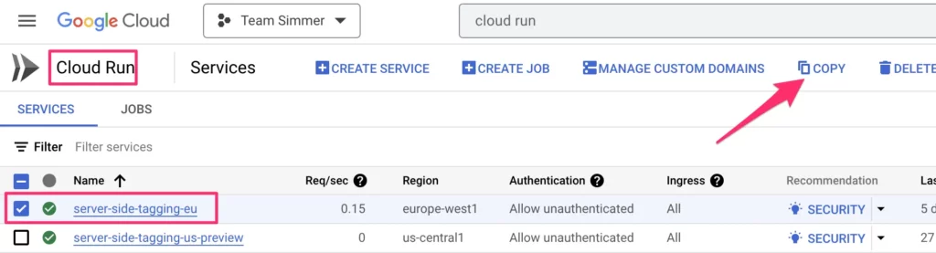 copy a cloud run service