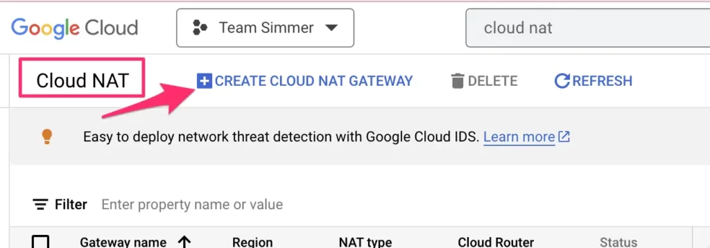 Create cloud nat gateway