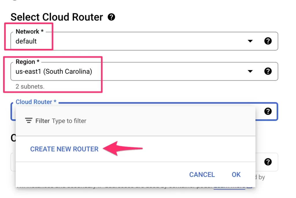 create new cloud router