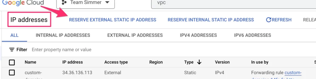 reserve a static ip address