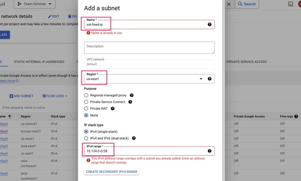 Subnetwork settings