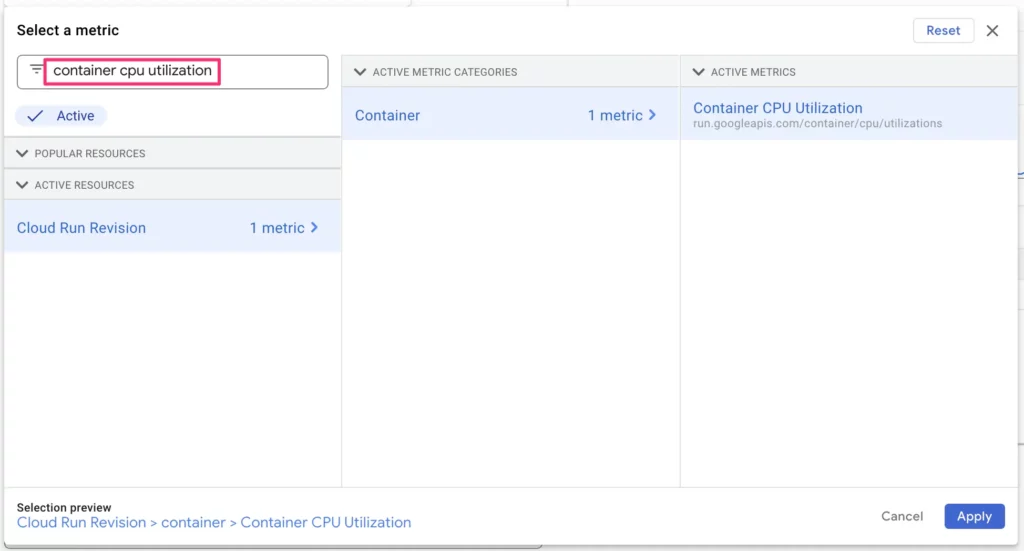 Container CPU utilization