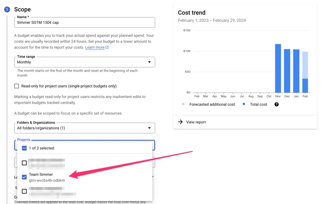 Filter by project in the budget settings