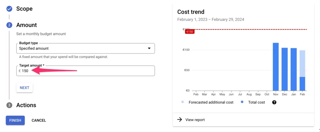 Target amount for budget